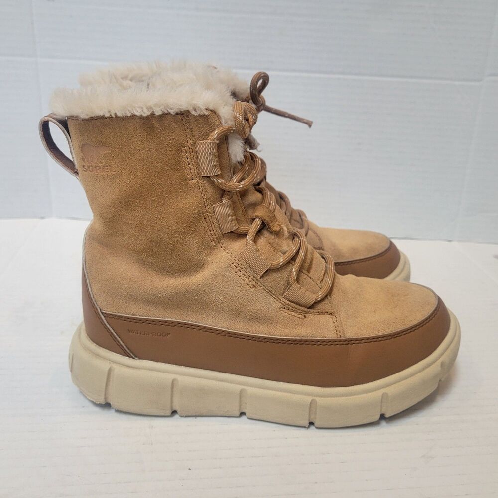 big kid sorel explorer iii snow winter boots waterproof brown suede leather sz 4